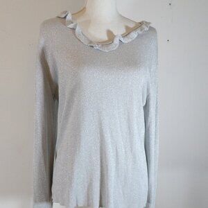 Women's Silver Sweater with Shiny Threads, PURSUITS, LTD. Size Large, Vint